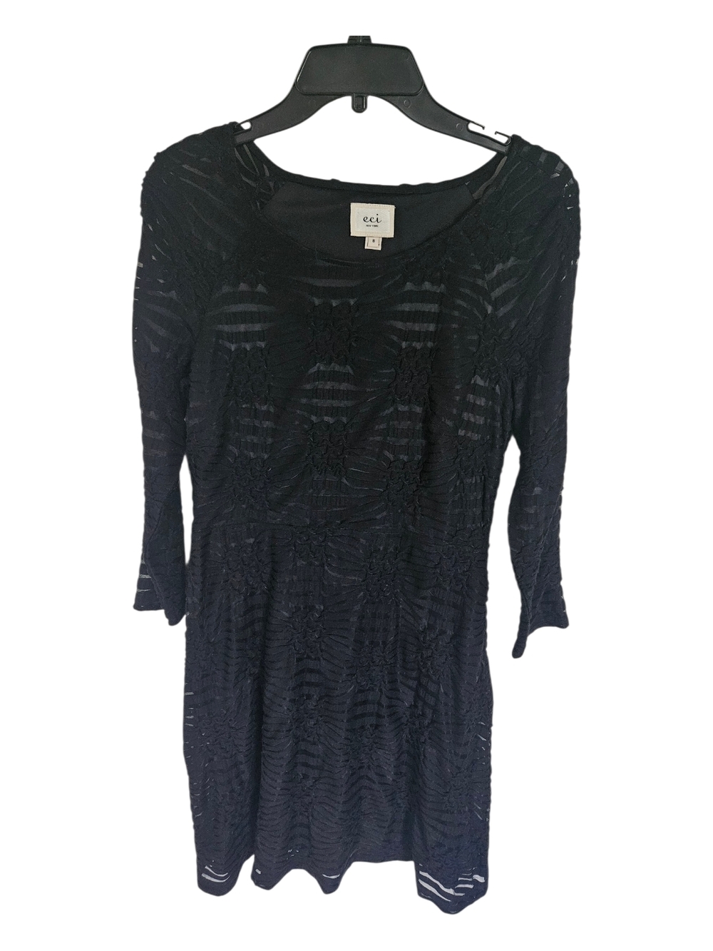 ECI Black Textured Lace-Overlay Long Sleeve Dress